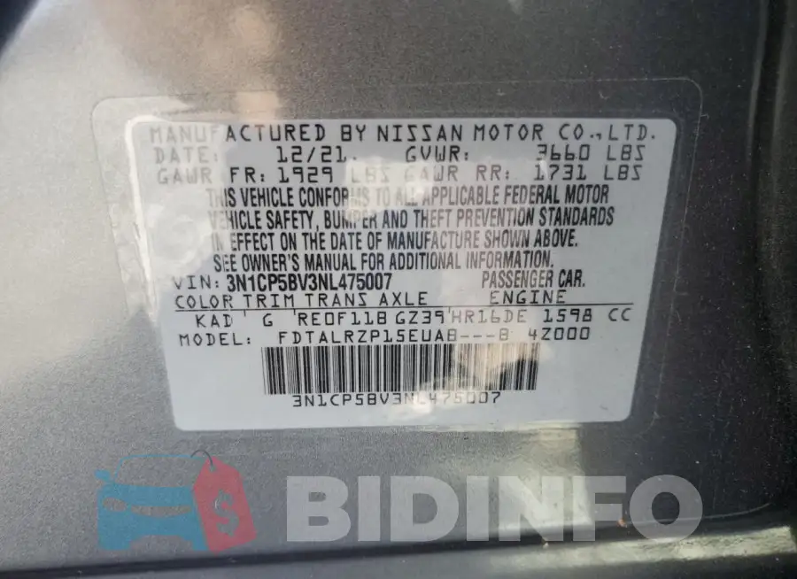 3N1CP5BV3NL475007 Photo# 13