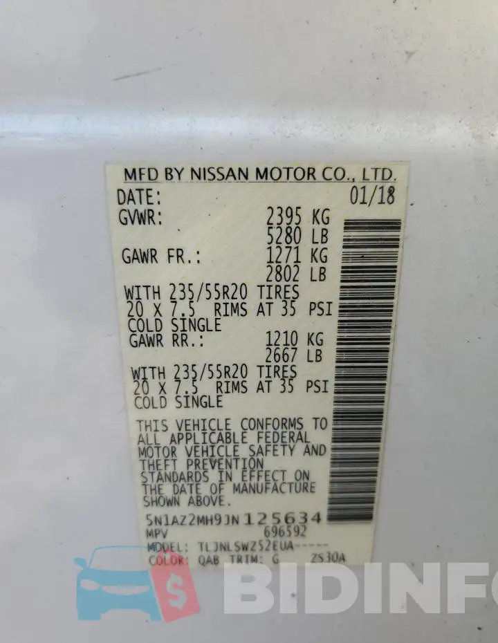 5N1AZ2MH9JN125634 Photo# 13
