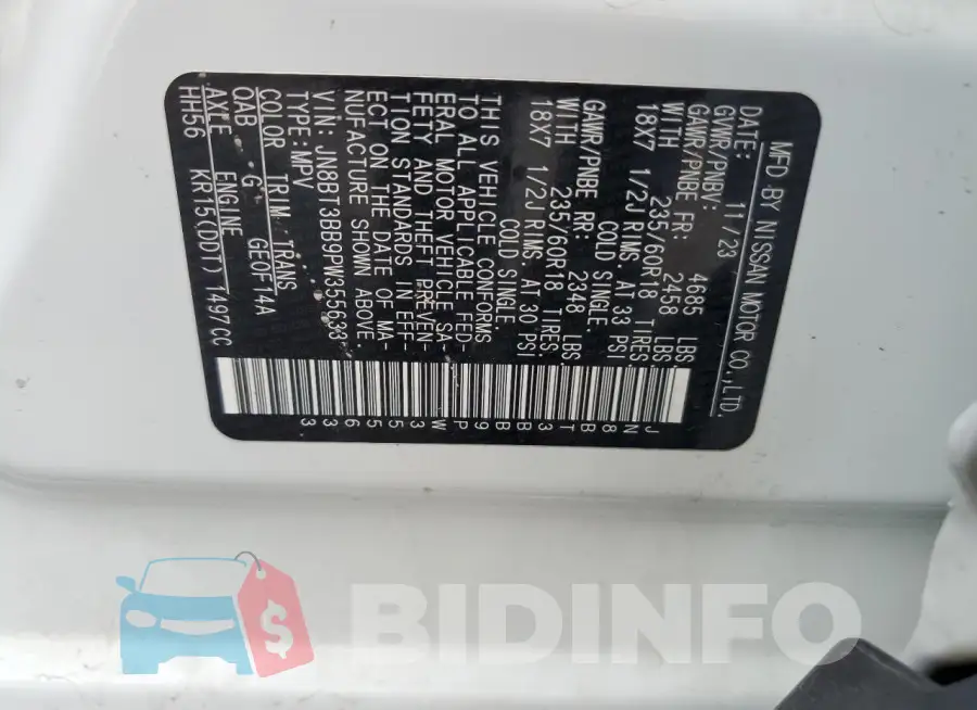 JN8BT3BB9PW355633 Photo# 13