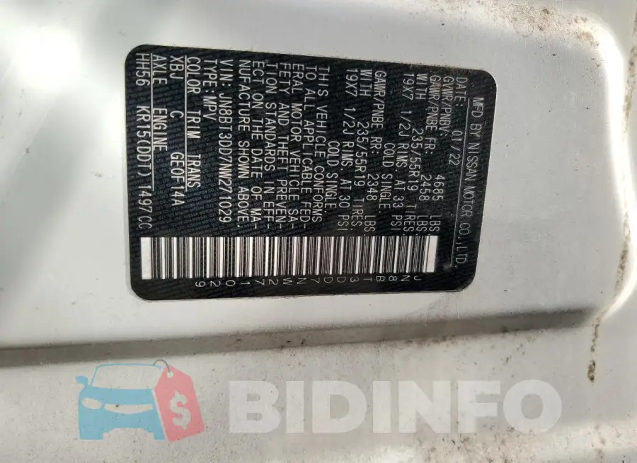 JN8BT3DD7NW271029 Photo# 13