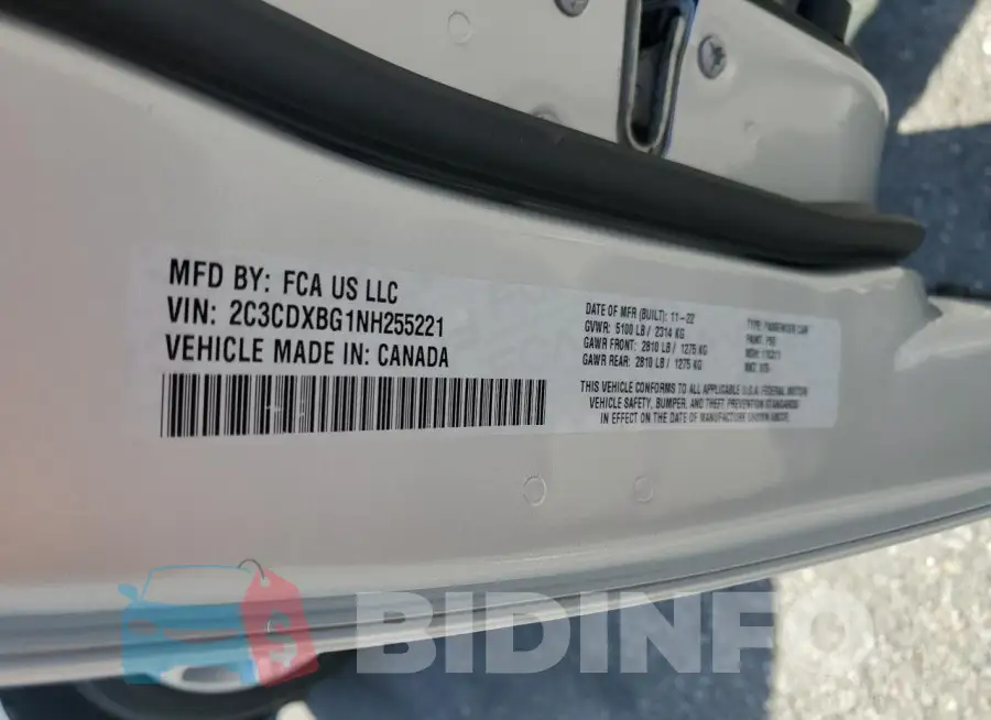 2C3CDXBG1NH255221 Photo# 12