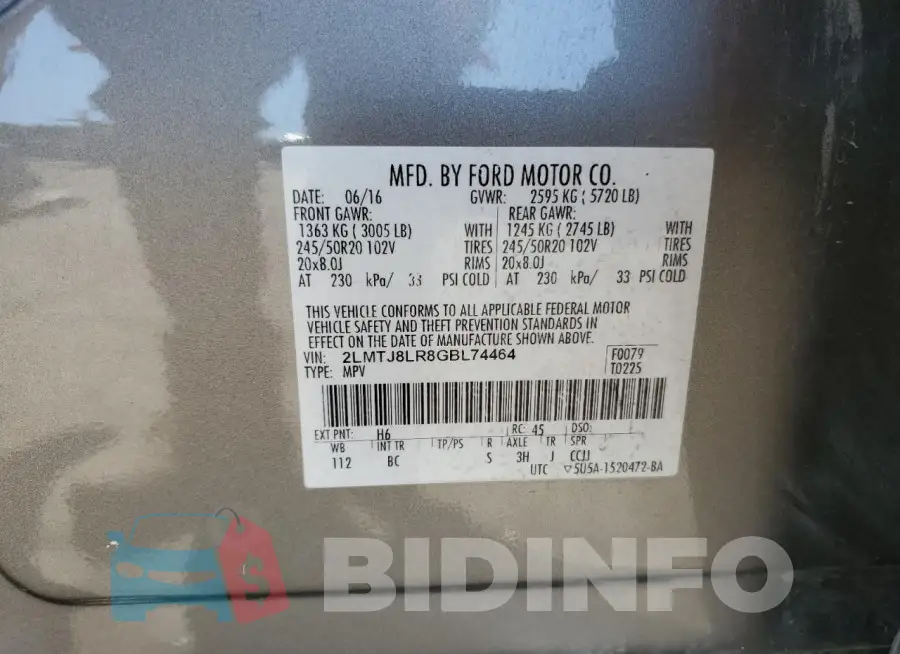 2LMTJ8LR8GBL74464 Photo# 13