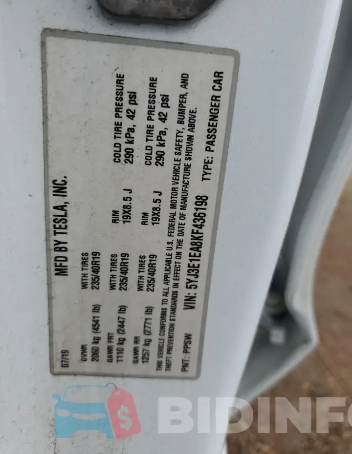 5YJ3E1EA8KF436198 Photo# 12