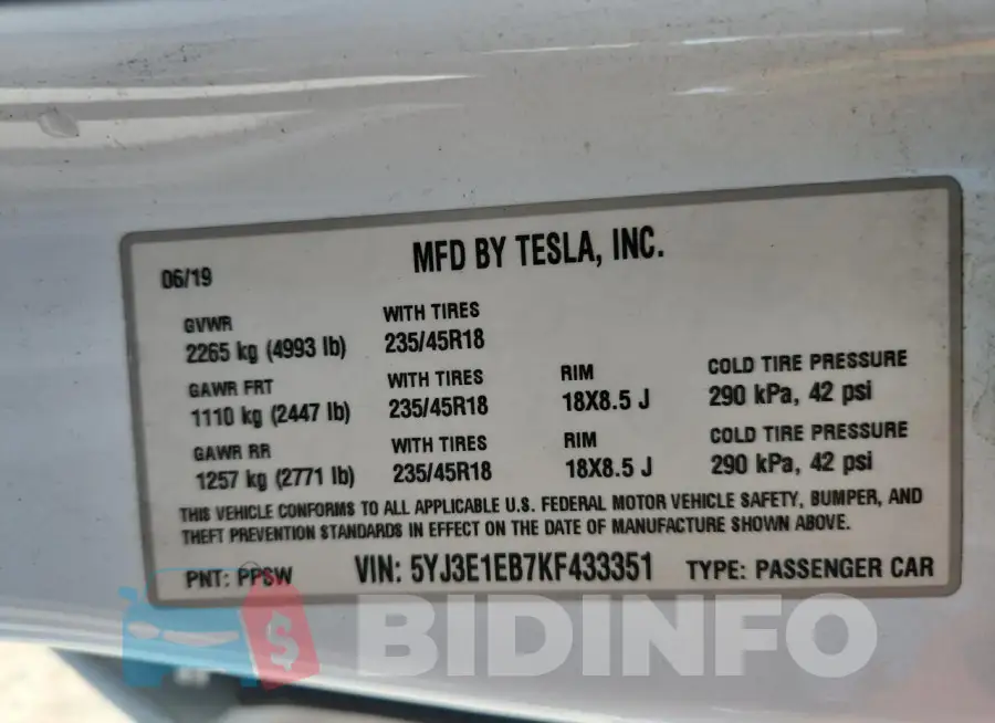5YJ3E1EB7KF433351 Photo# 13