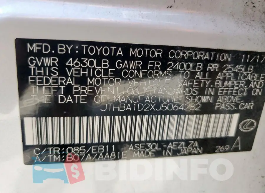 JTHBA1D2XJ5064282 Photo# 13