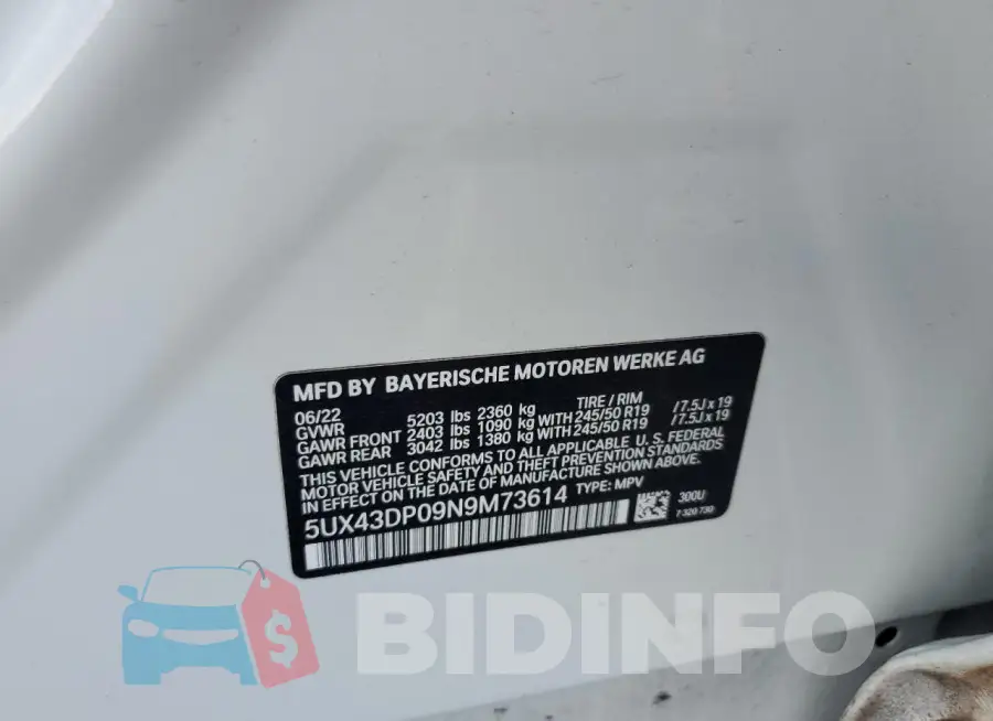 5UX43DP09N9M73614 Photo# 12
