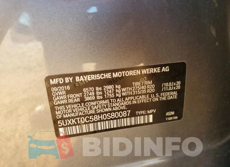 5UXKT0C58H0S80087 Photo# 13