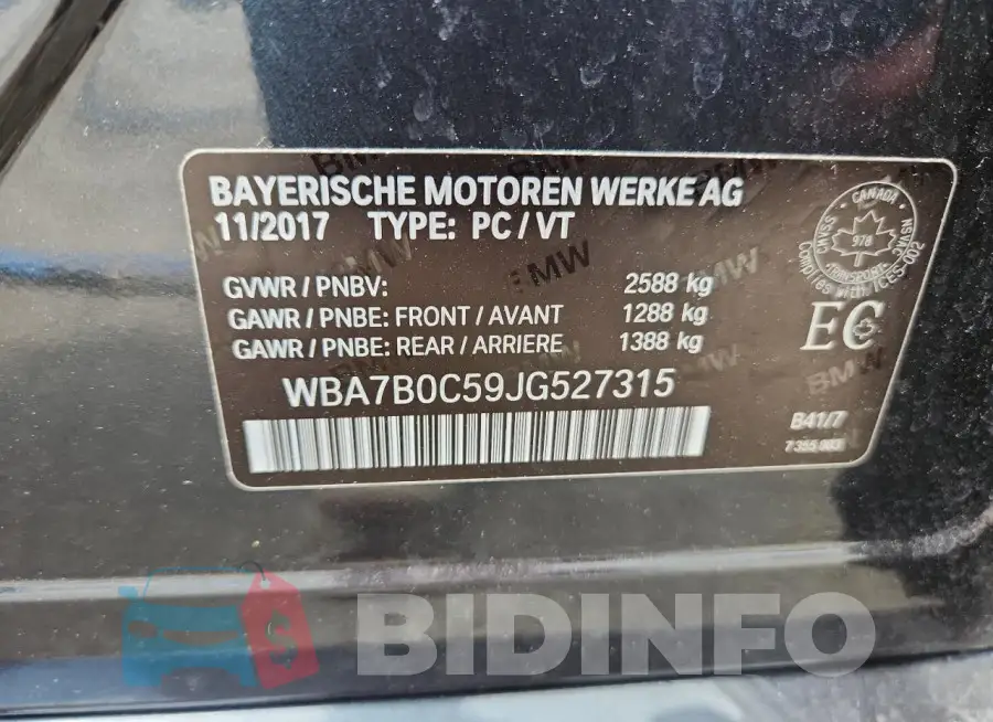 WBA7B0C59JG527315 Photo# 13