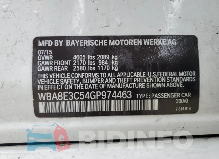 WBA8E3C54GP974463 Photo# 13
