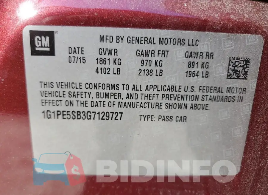 1G1PE5SB3G7129727 Photo# 12