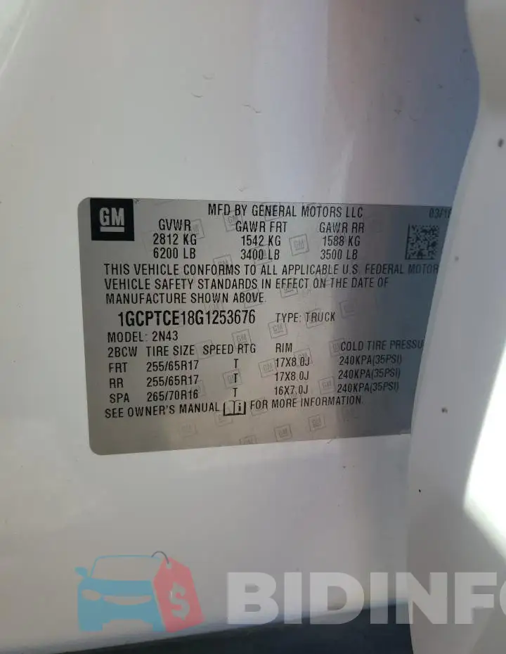1GCPTCE18G1253676 Photo# 12