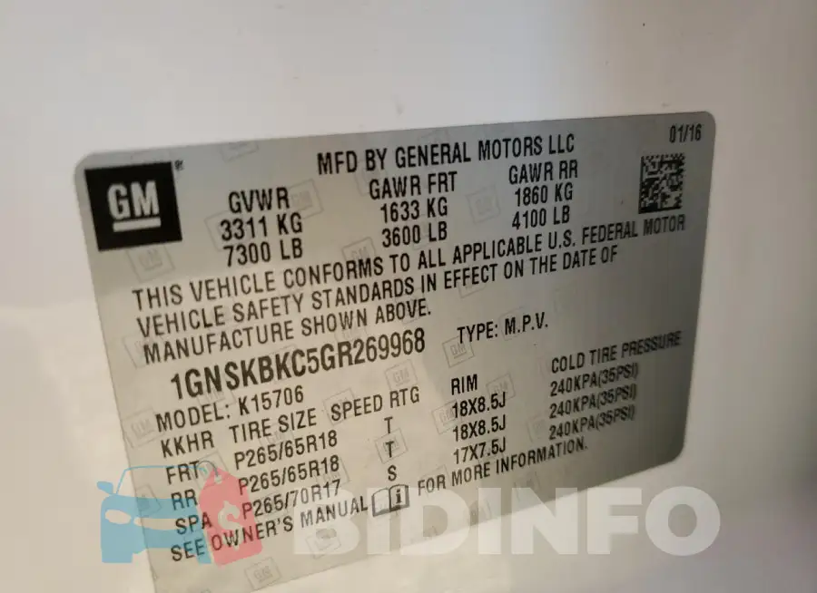 1GNSKBKC5GR269968 Photo# 13