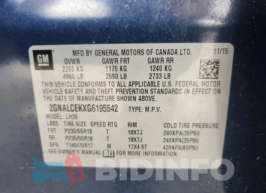 2GNALCEKXG6195542 Photo# 13