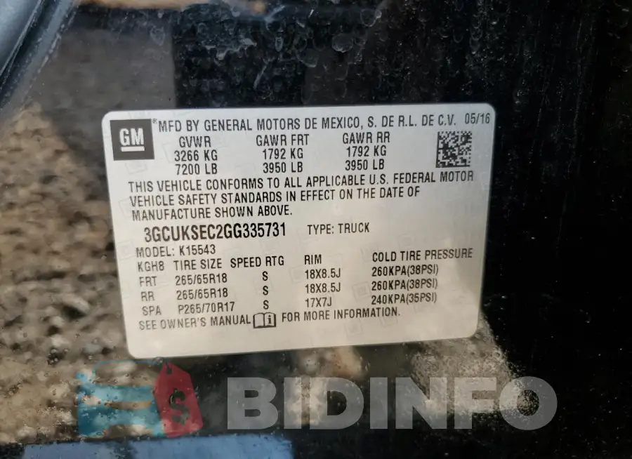3GCUKSEC2GG335731 Photo# 12