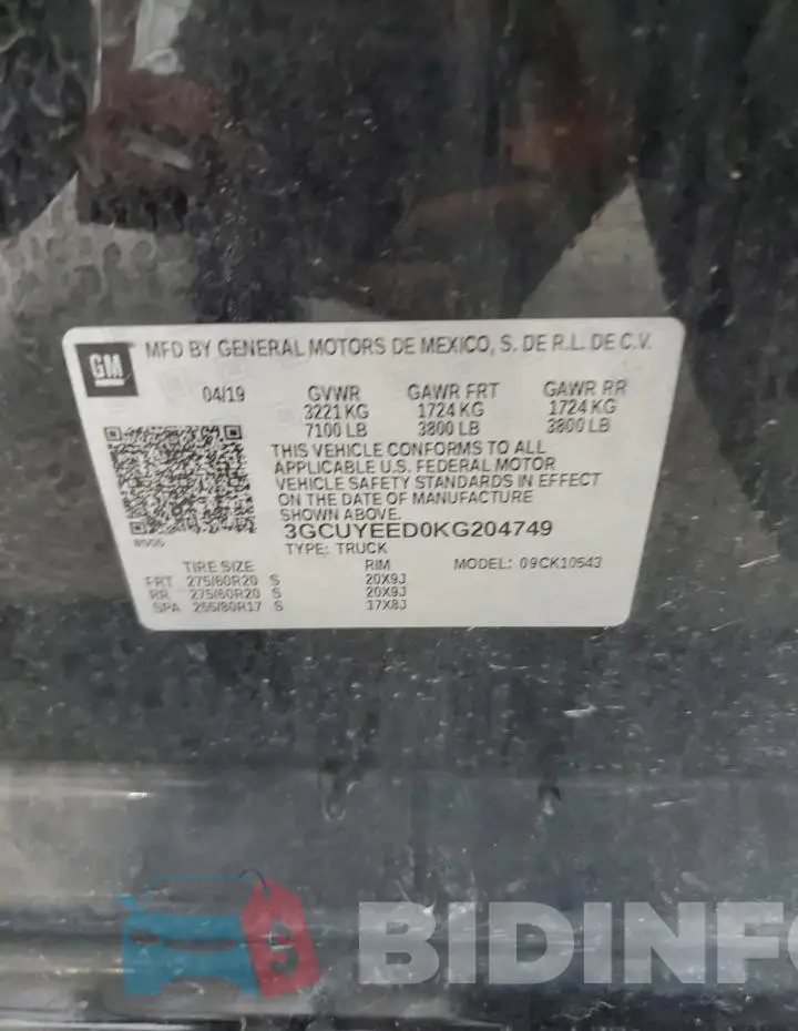 3GCUYEED0KG204749 Photo# 12