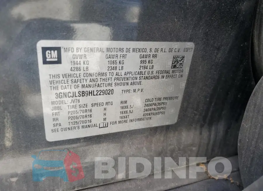 3GNCJLSB9HL229020 Photo# 13