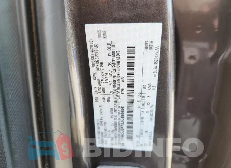 1FMCU0F73JUB95698 Photo# 13