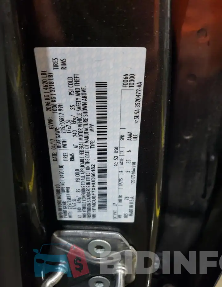 1FMCU0F7XHUD66182 Photo# 13