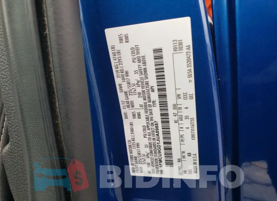 1FMCU9GD1JUA89887 Photo# 14