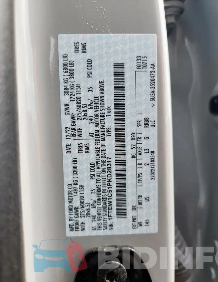 1FTEW1C51PKD28317 Photo# 13
