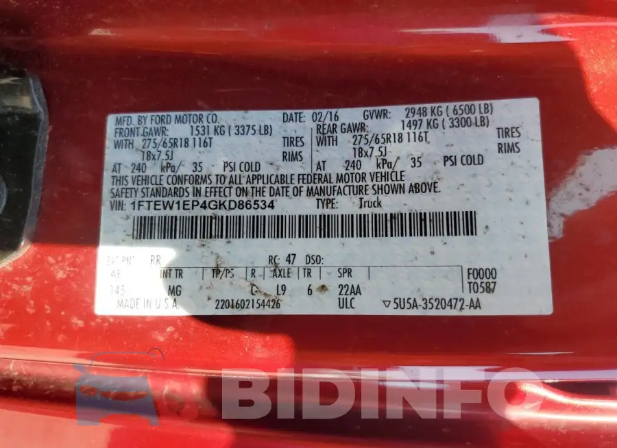 1FTEW1EP4GKD86534 Photo# 12