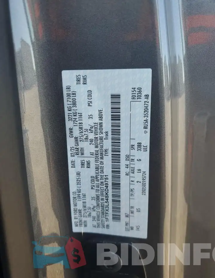 1FTFX3L54SKD49751 Photo# 12