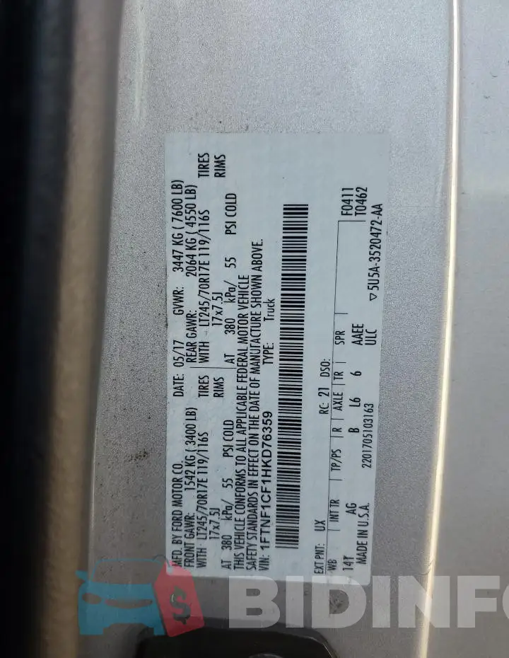1FTNF1CF1HKD76359 Photo# 13