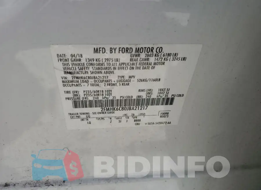2FMHK6C80JBA21217 Photo# 12