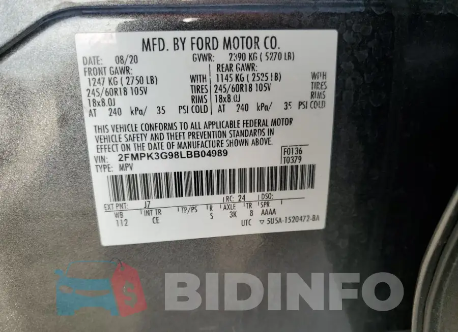 2FMPK3G98LBB04989 Photo# 13