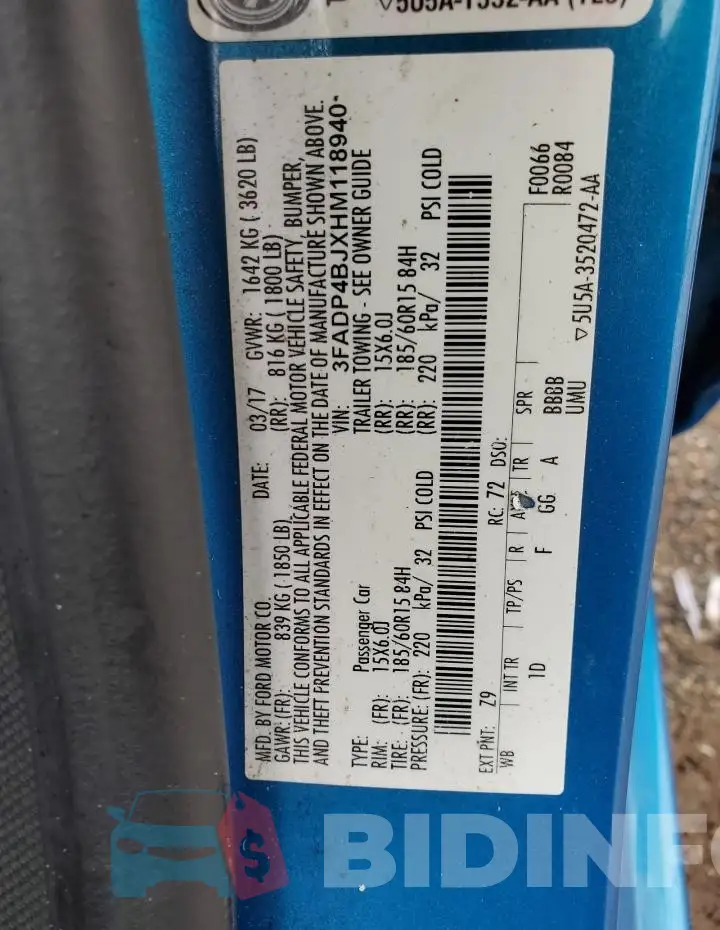 3FADP4BJXHM118940 Photo# 12