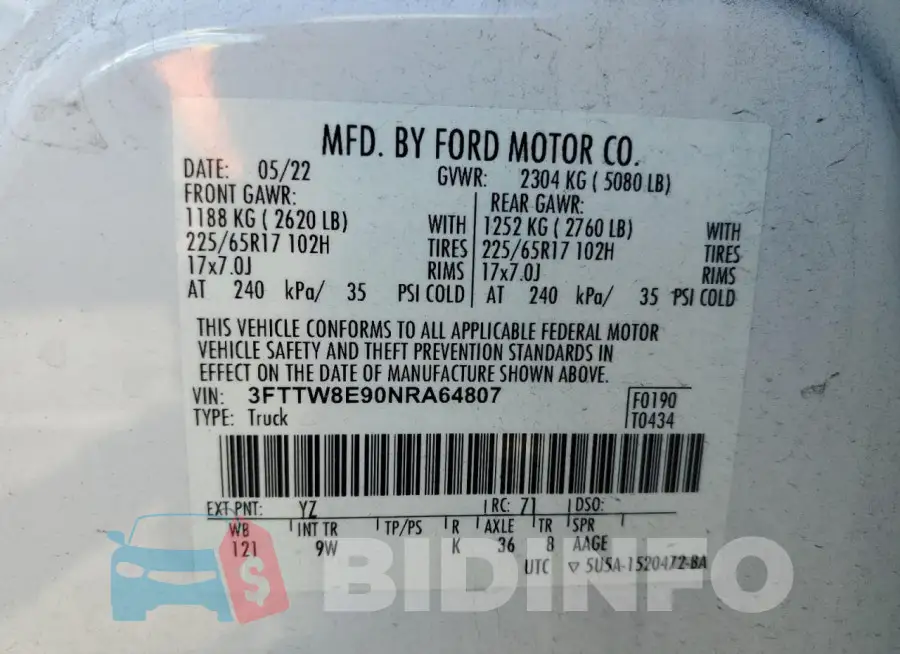 3FTTW8E90NRA64807 Photo# 13