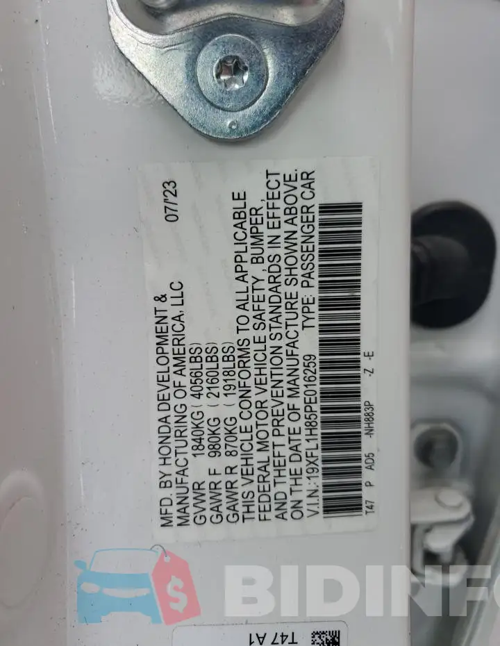 19XFL1H85PE016259 Photo# 12