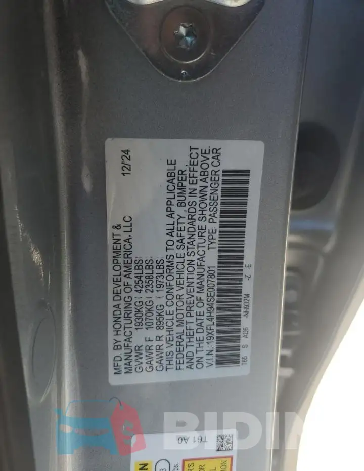 19XFL4H94SE007801 Photo# 13