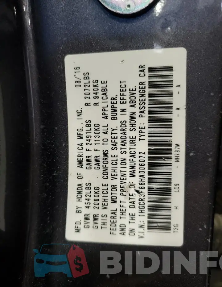 1HGCR3F88HA006072 Photo# 12
