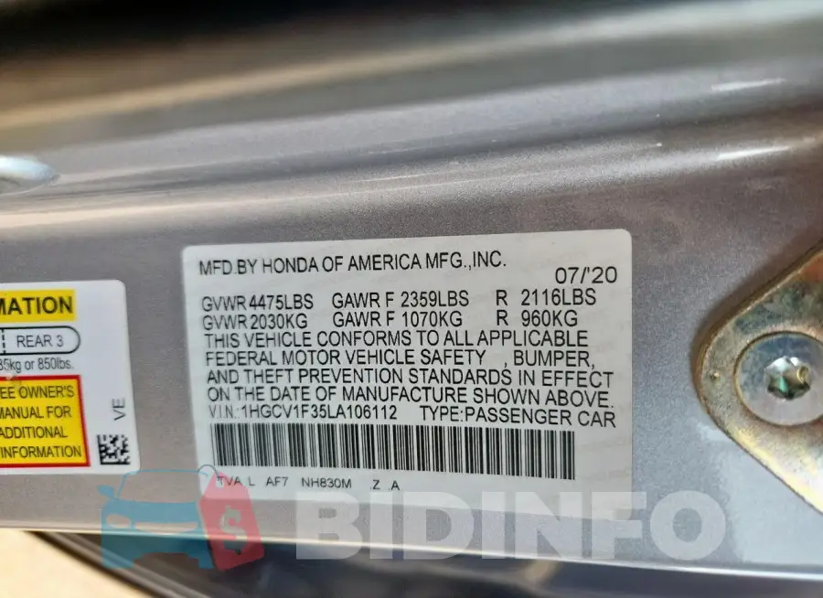 1HGCV1F35LA106112 Photo# 12