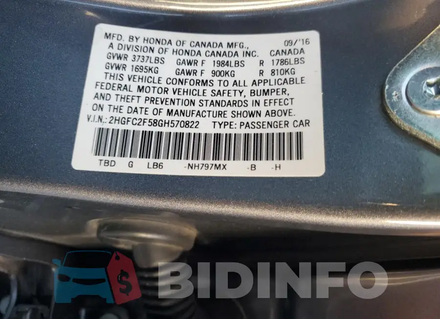 2HGFC2F58GH570822 Photo# 12