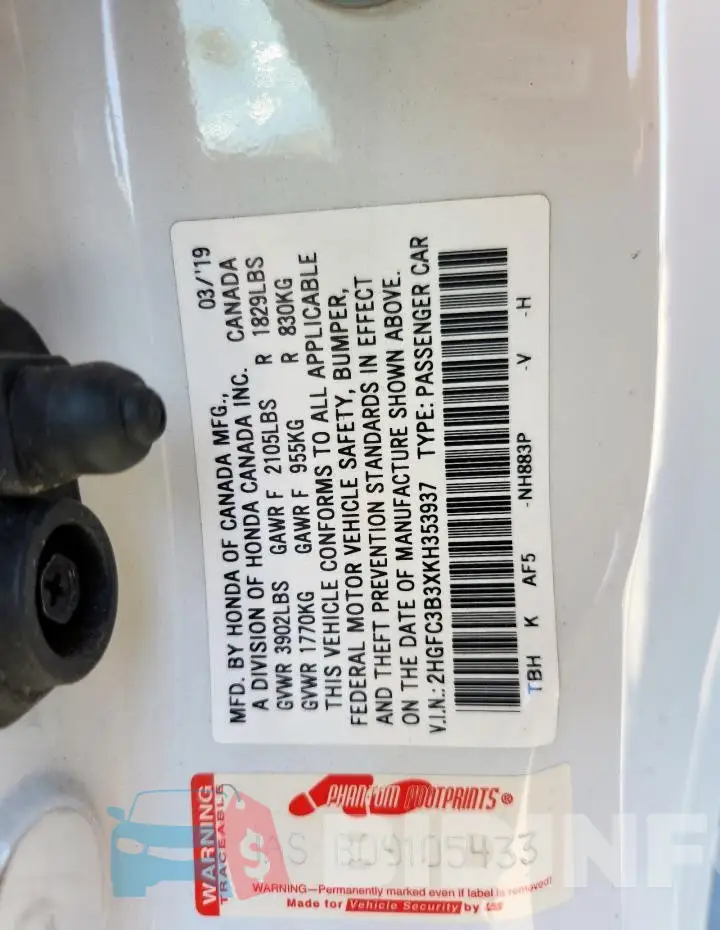 2HGFC3B3XKH353937 Photo# 12