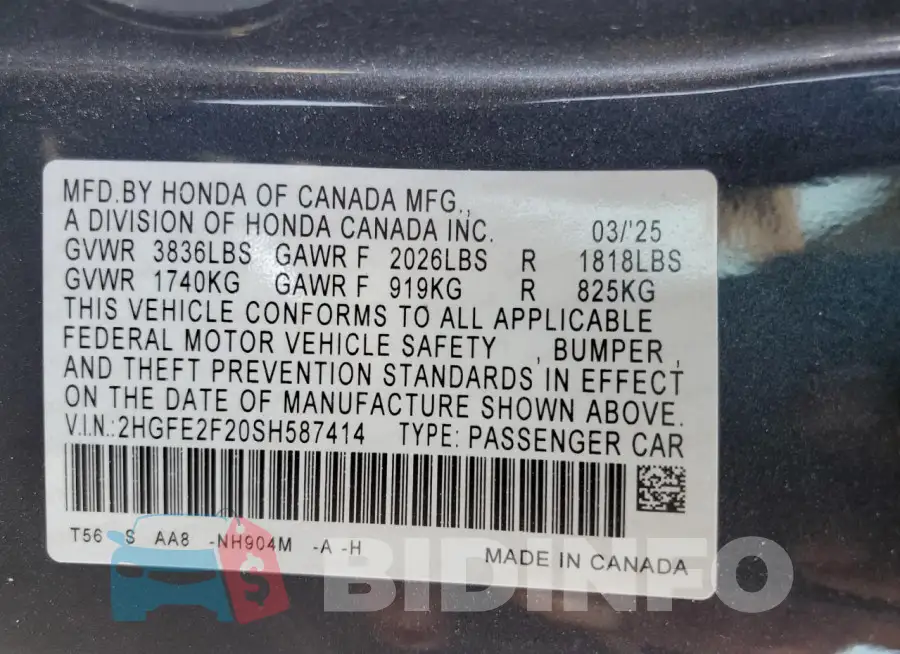 2HGFE2F20SH587414 Photo# 13