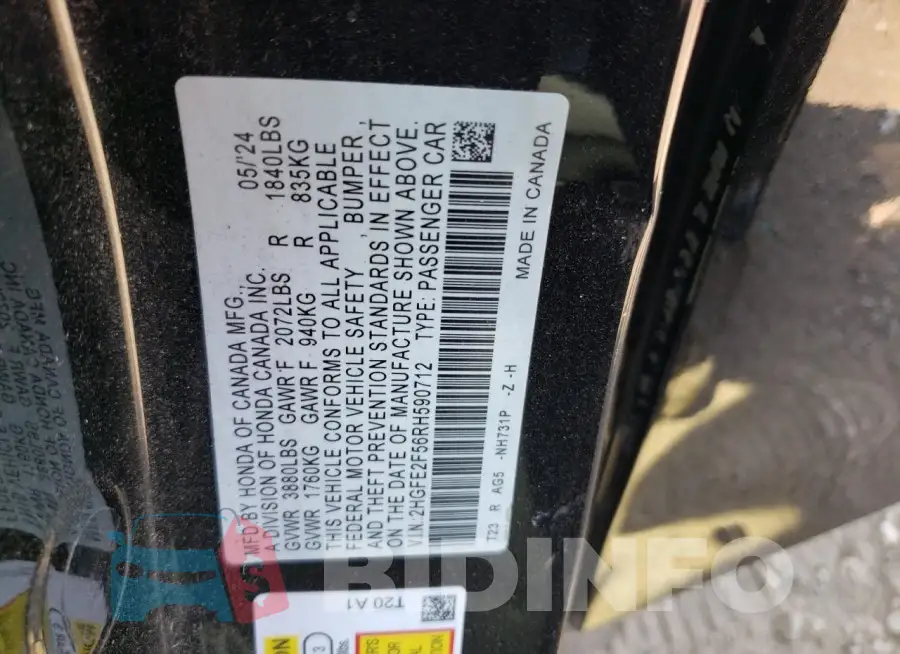 2HGFE2F56RH590712 Photo# 12