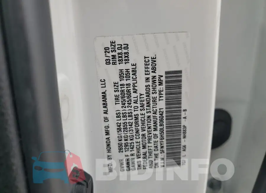 5FNYF6H50LB060421 Photo# 13