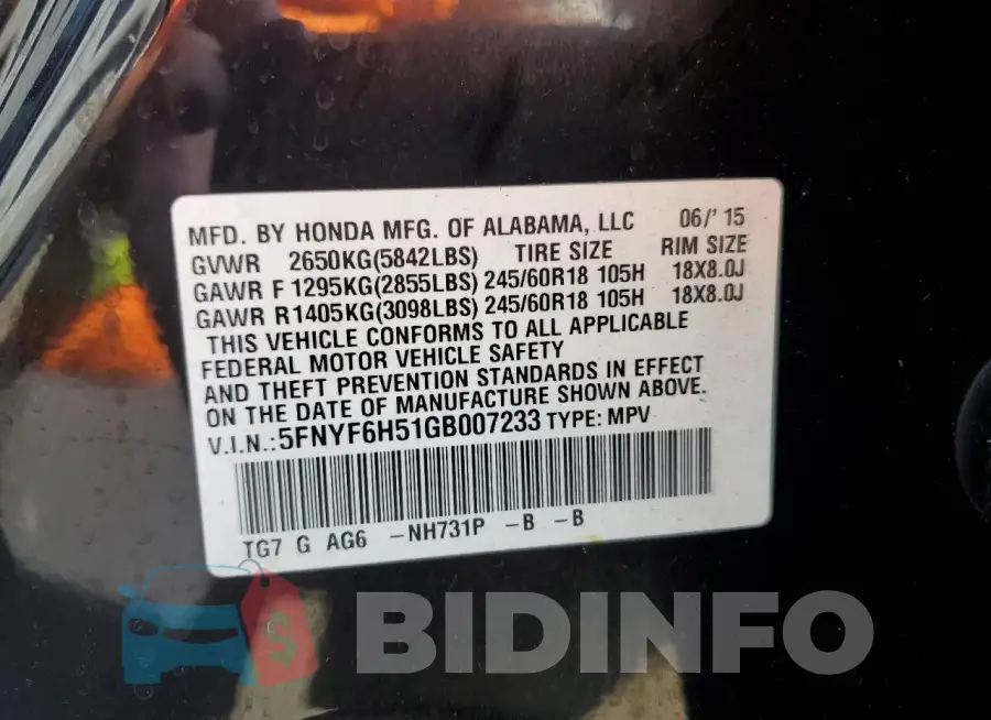 5FNYF6H51GB007233 Photo# 12