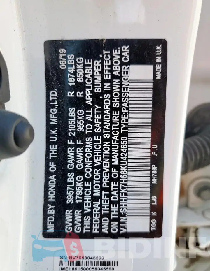 SHHFK7H68KU424650 Photo# 14