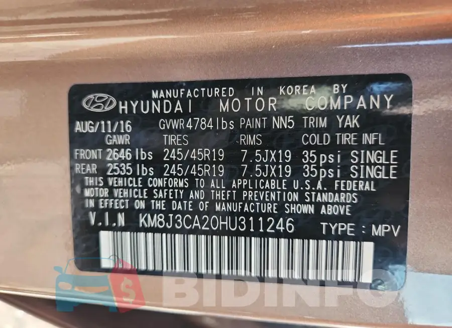KM8J3CA20HU311246 Photo# 12