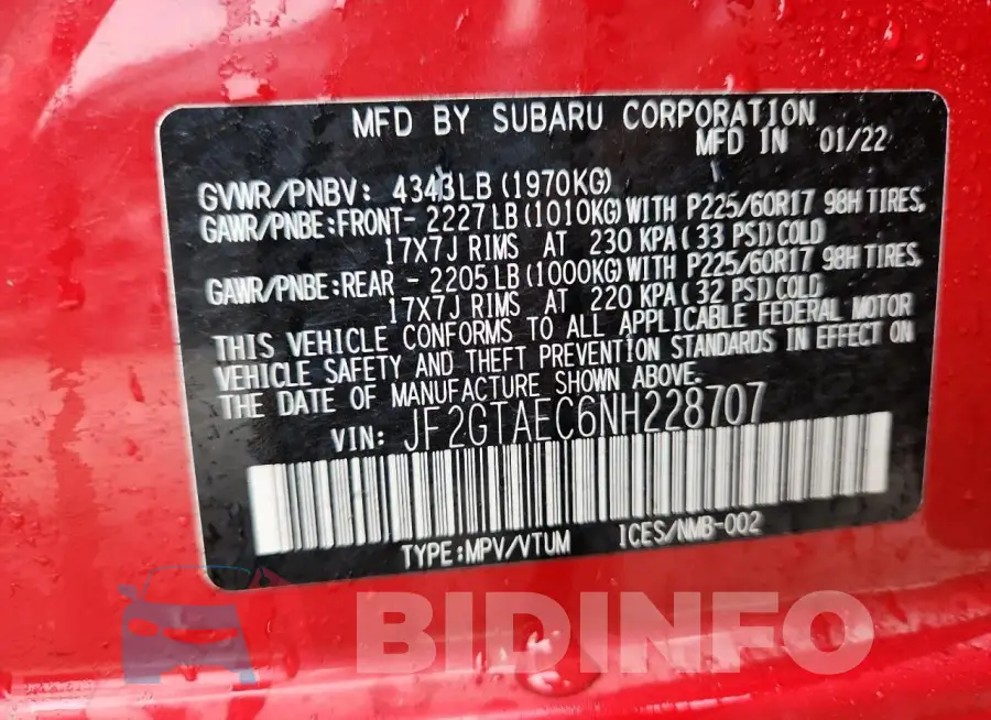 JF2GTAEC6NH228707 Photo# 13