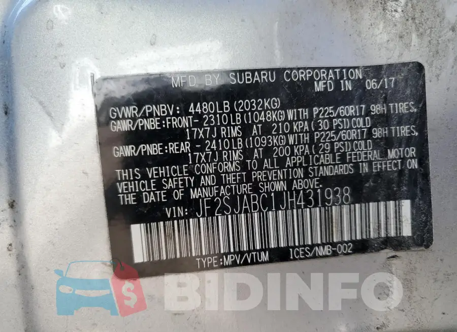 JF2SJABC1JH431938 Photo# 13