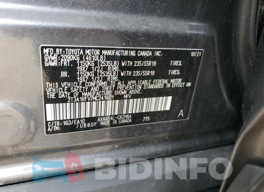 2T3A1RFV7MC241601 Photo# 13