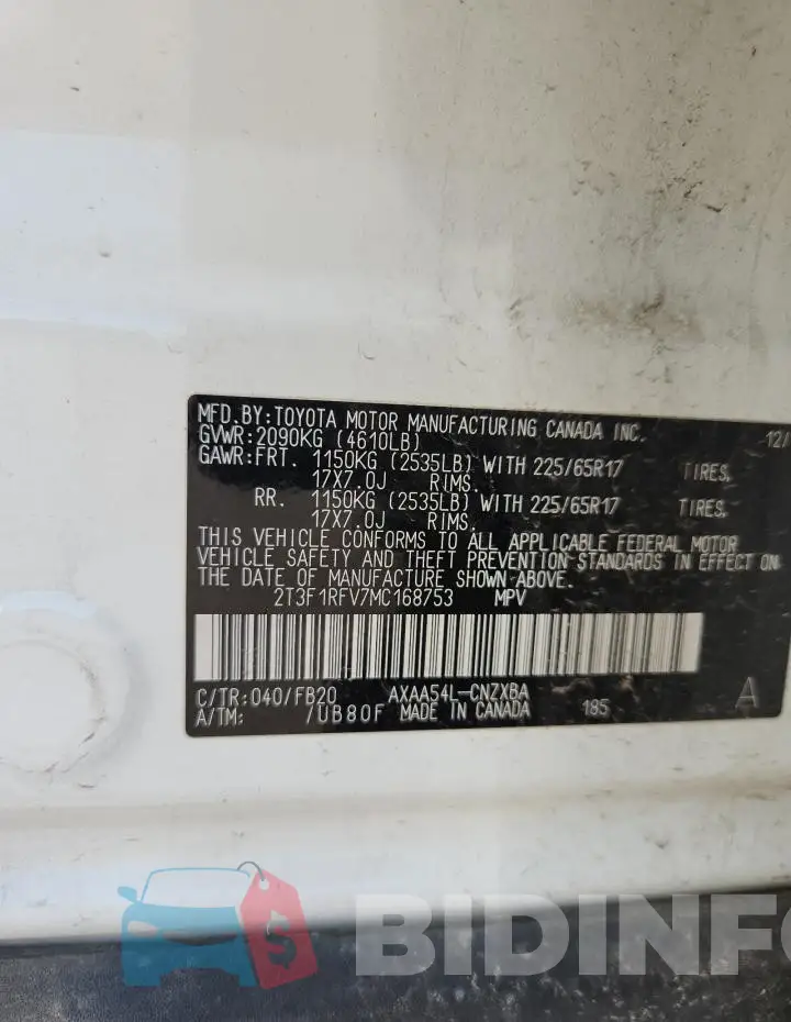 2T3F1RFV7MC168753 Photo# 14