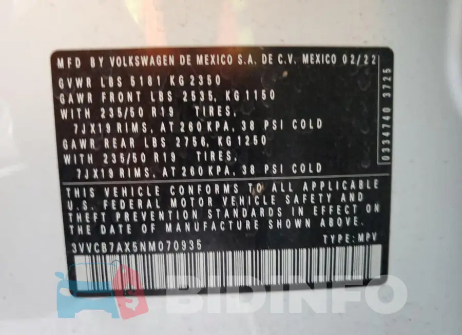 3VVCB7AX5NM070935 Photo# 13