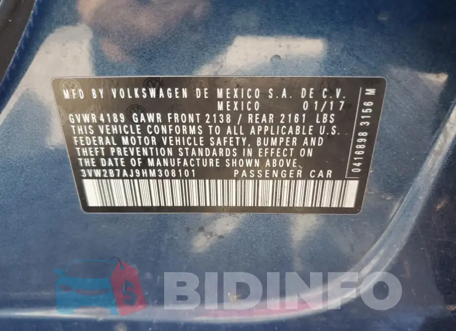 3VW2B7AJ9HM308101 Photo# 12