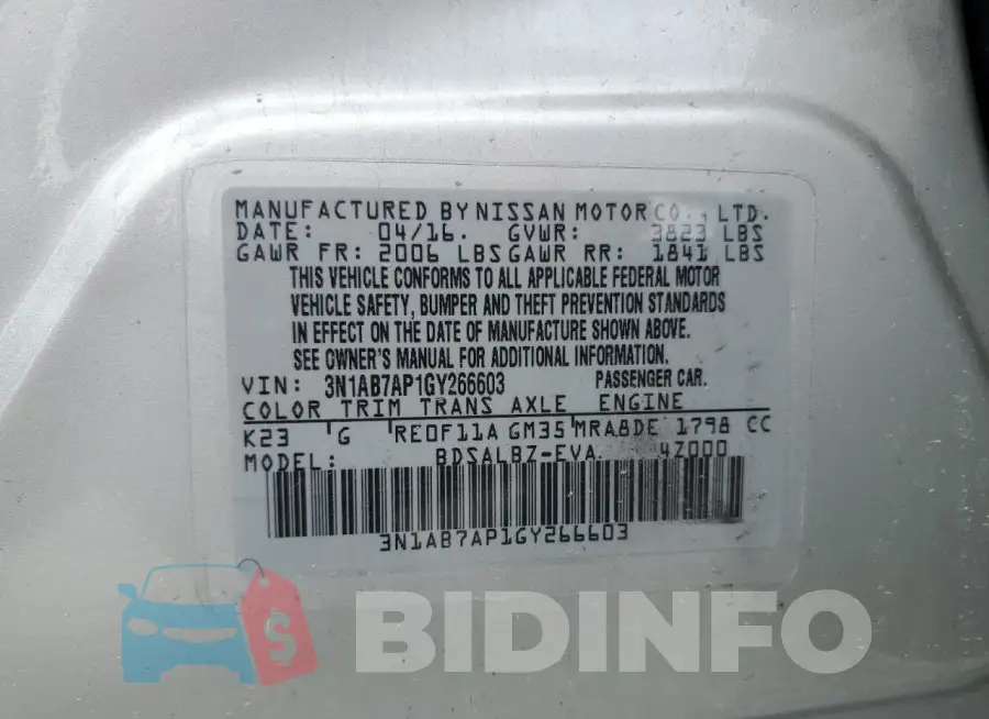 3N1AB7AP1GY266603 Photo# 12
